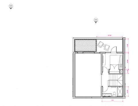 Floor plan for 1 bed, 2 baths, 1038 sqft